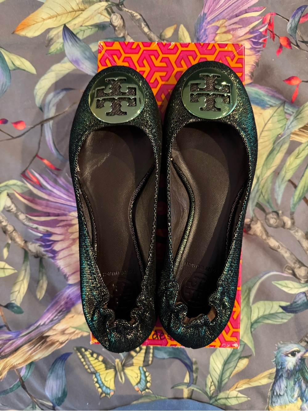 Tory Burch Green Iridescent Reva Ballet Flats